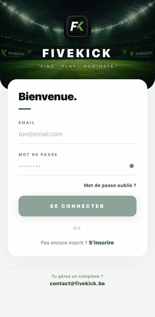 Écran de connexion FiveKick